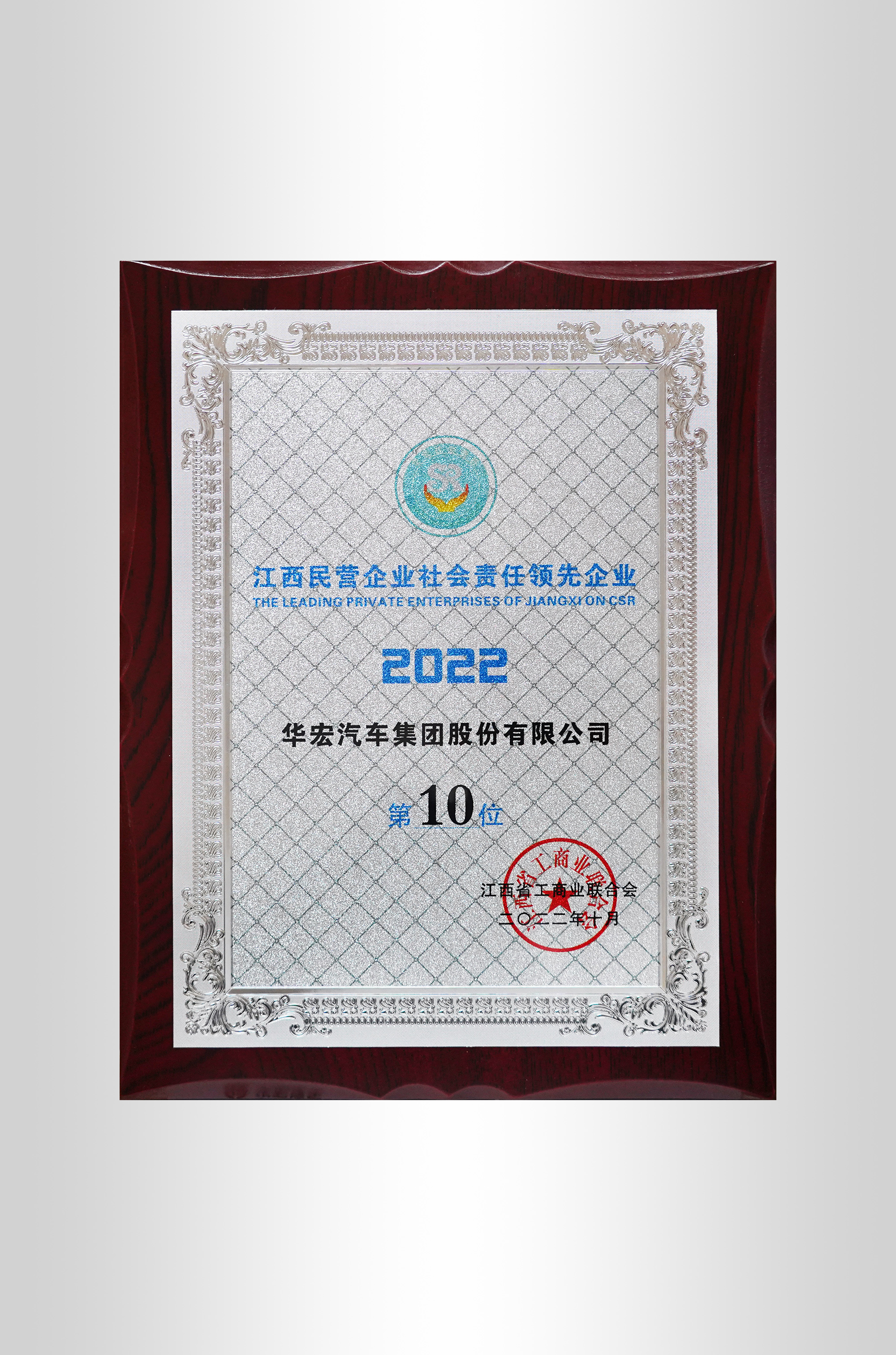 江西民营企业社会责任领先企业第10位